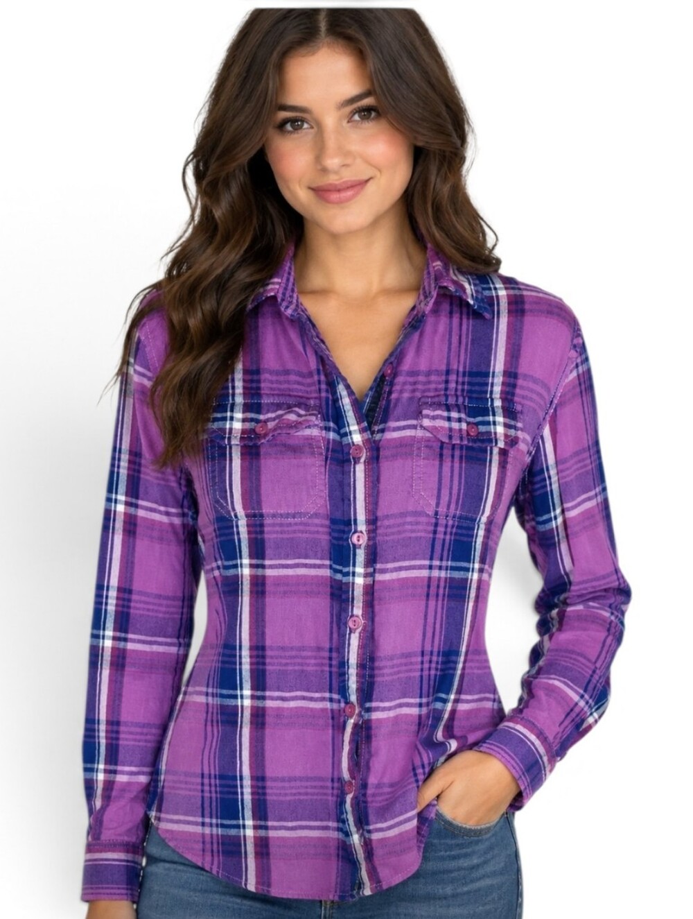 Kuhl Purple Plaid Long-Sleeve Button-Down Flannel